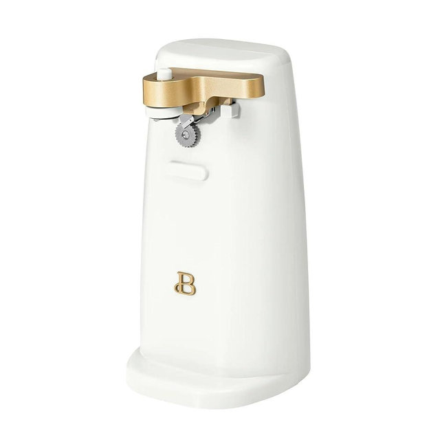Beautiful Easy-Prep Electric Can Opener, White Icing by Drew Barrymore – Smooth Edge, One-Touch Operation, Stable Non-Slip Base, Compact Design, Kitchen Countertop Essential