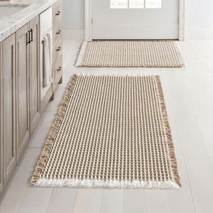 MIULEE Set of 2 Waffle Bathroom Rugs, Boho Bath Rugs Non Slip Washable, Super Absorbent Bath Mats, Ultra Soft Rubber Backed Shower Mats for Bathroom Floor, Tub, Brown & White, 17"x24"+18"x30"