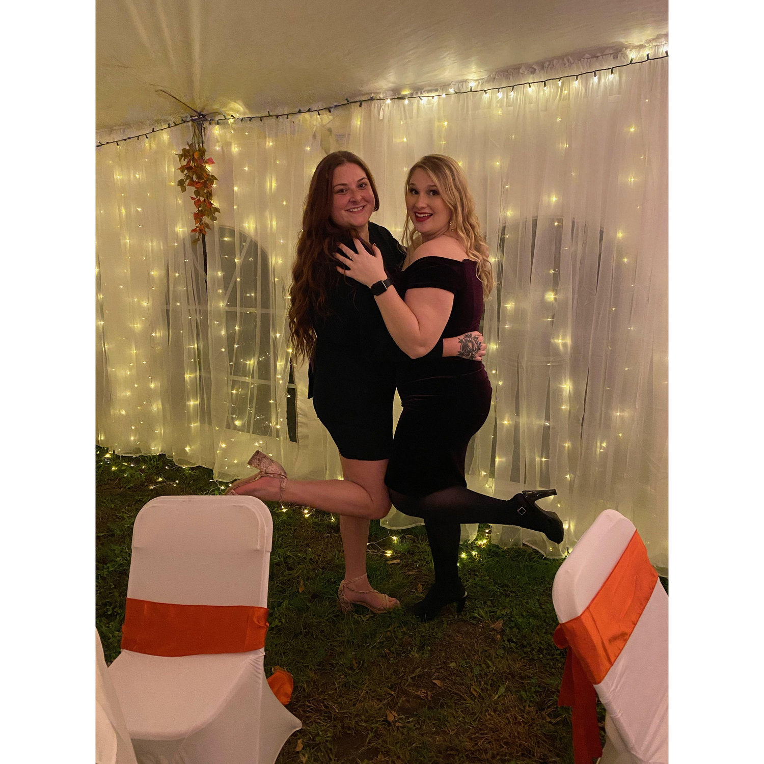 My twin cousin, Melanie- Can you tell that I was sucking in?