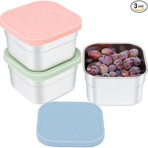 Caperci 3-Pack Stainless Steel Snack Containers with Silicone Lids - 8oz Leak-Proof Small Food Containers for Snacks Condiments - Large Salad Dressing Containers, Reusable & BPA-Free