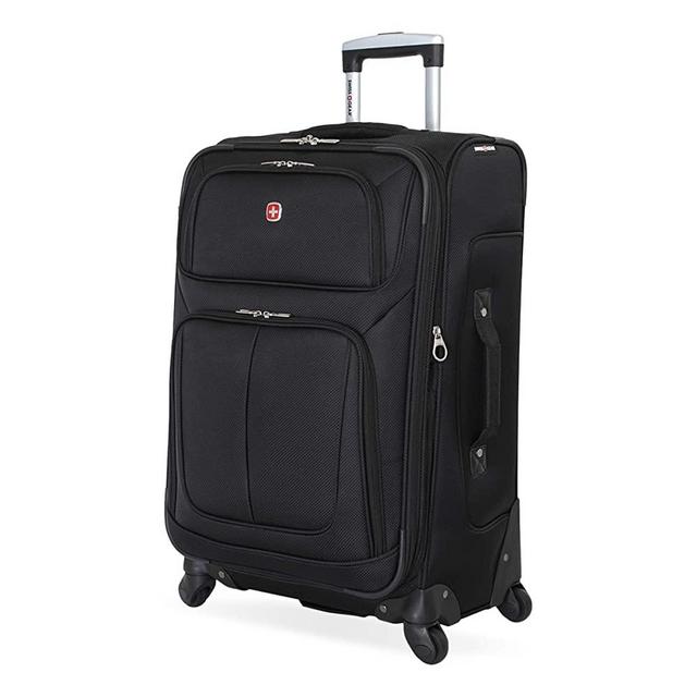 SwissGear Sion Softside Luggage with Spinner Wheels, Black, Checked-Medium 25-Inch