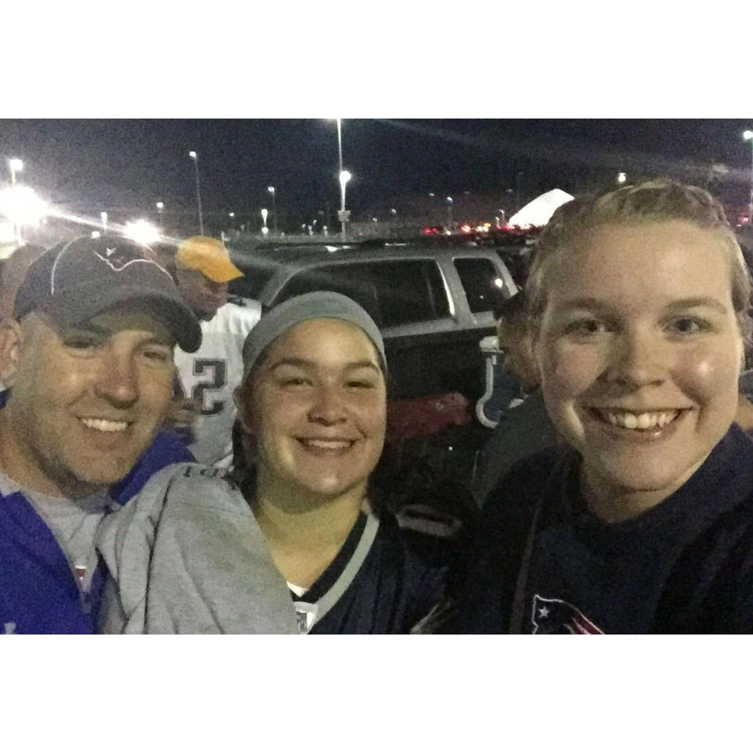 Uncle Mike, Kayla, & Carol at the Patriots tailgating
