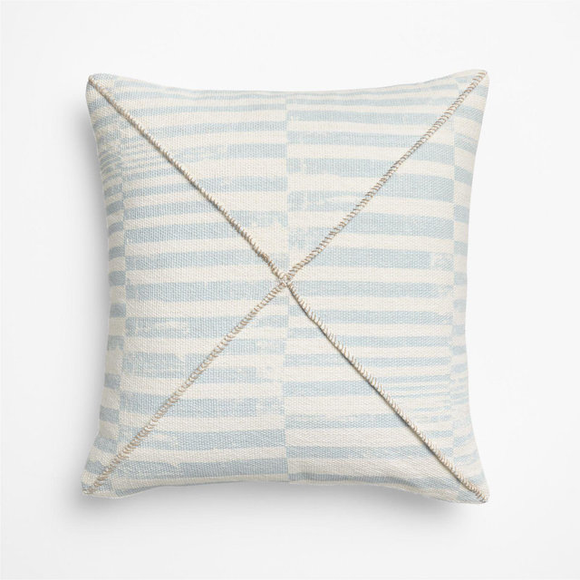Clare Mudcloth Stripe 20"x20" Pale Blue Throw Pillow with Feather Insert