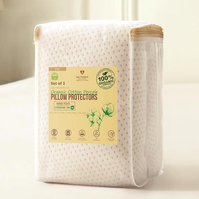 2-Pack Deluxe Cooling Organic Pillow Protectors King – Organic Cotton Percale, Waterproof & Breathable Zippered Encasements for Hot Sleepers – OCS Blended & Oeko-TEX Certified