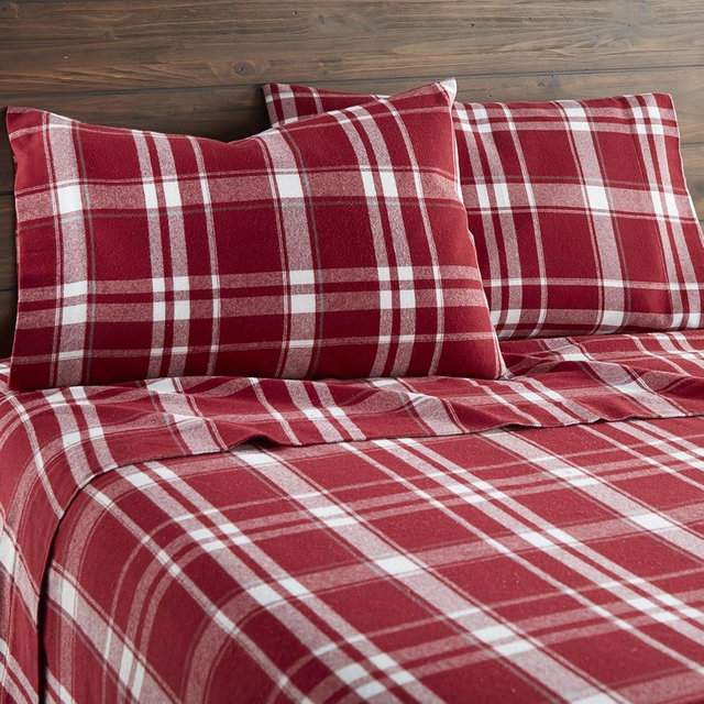 Whisper Organics - GOTS Certified 100% Organic Cotton Flannel Sheet Set - 150 Gram Thick, Brushed for Extra Soft and Cozy Sheets (Plaid, Cal King)