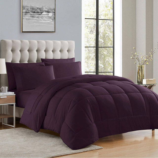 Bed-in-A-Bag Solid Color Comforter & Sheet Set Soft All Season Bedding, Full, Purple