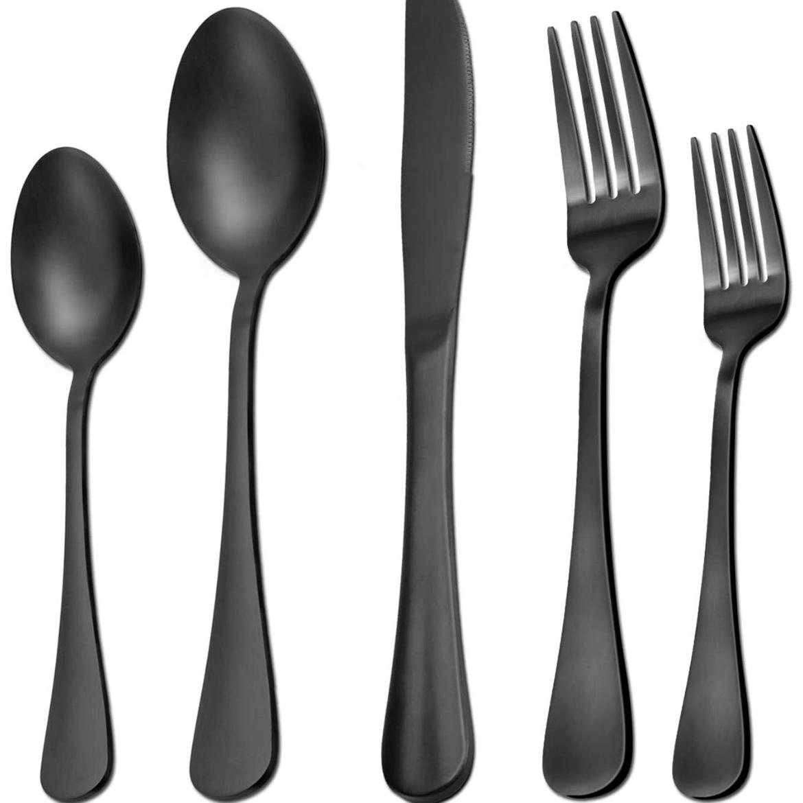 40 pcs black silverware set