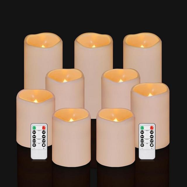 Artmarry Flameless Candles 4" 5" 6" Set of 9 Ivory Waterproof Pillars 3" Diameter Battery Operated Flickering Candles Include 10-Key Remote Timer Function 400+ Hours by 2 AA Batteries (9 Pack)