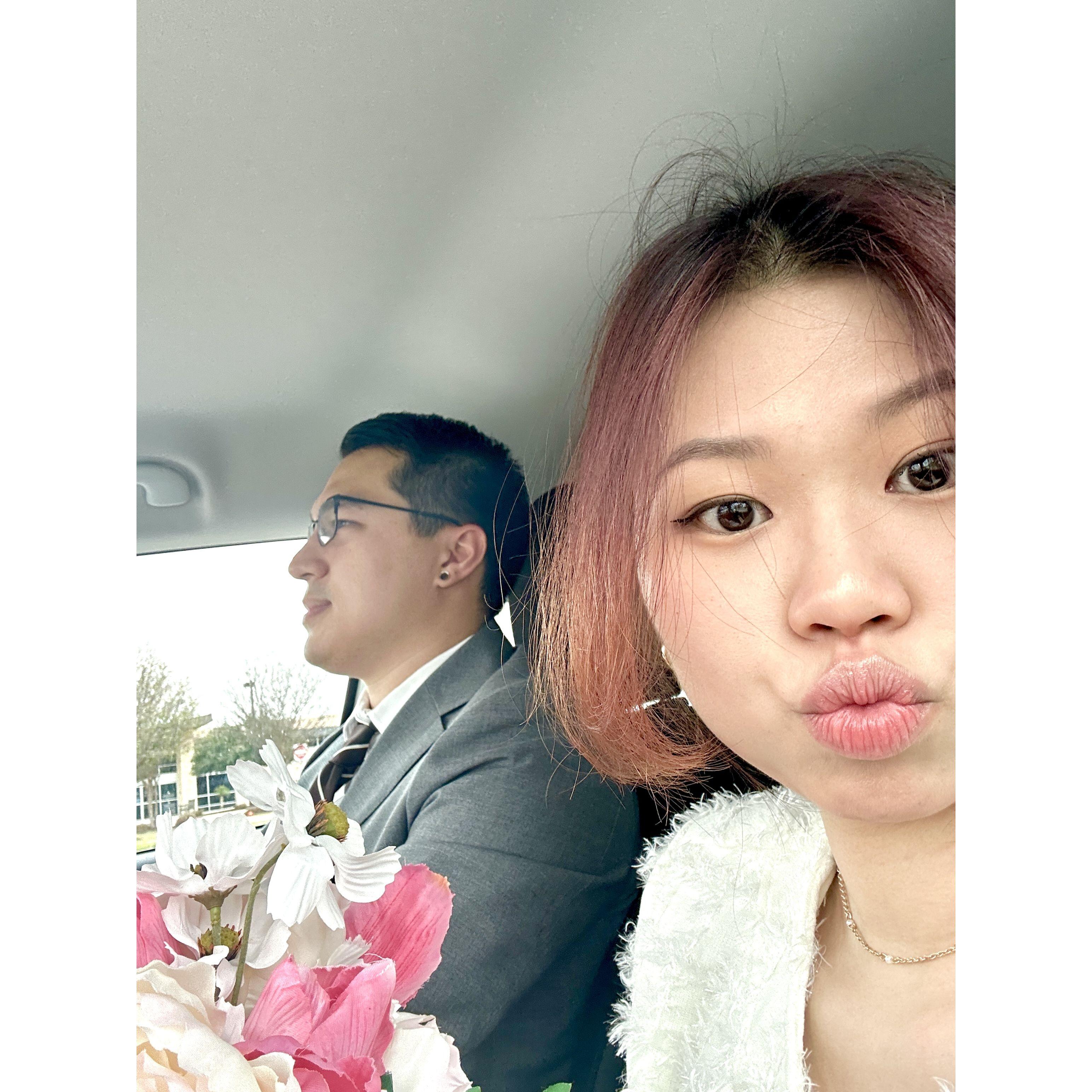 On our way to the courthouse for our wedding ceremony