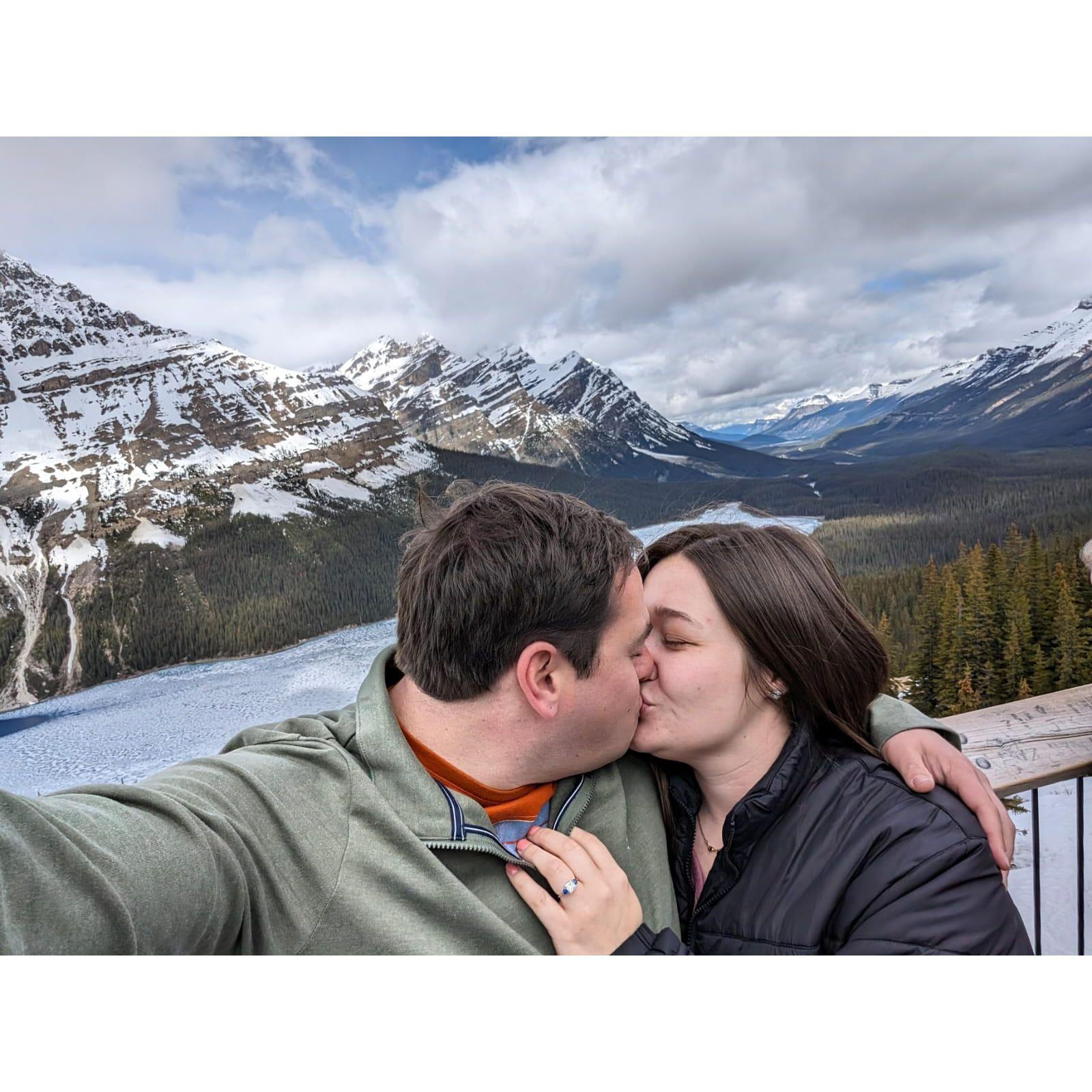 First kiss as an engaged couple