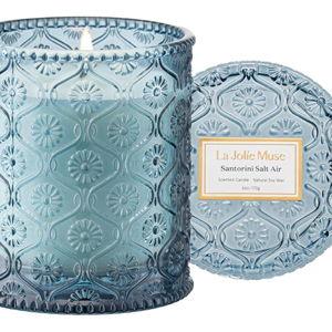 LA JOLIE MUSE Santorini Salt Air Candle - Bergamot, Sea Daffodil, Sandalwood | 6 oz Natural Soy Wax | 40 Hours Clean Burn | Ocean Scented Candle | Gift-Ready for Hosts & Gatherings