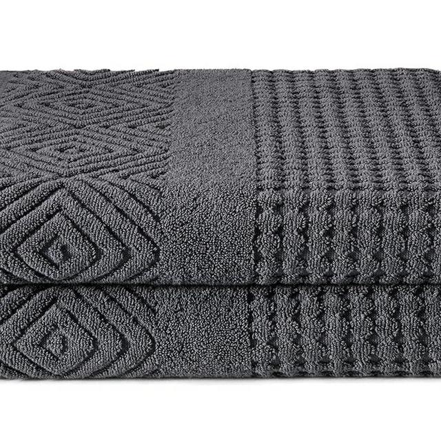 Texere 100% Organic Cotton Diamond Jacquard 700 GSM Luxury Bath Towel Sets - Ultra Soft and Absorbent Hotel and Spa Quality (Diamond, Charcoal, 2 Bath Towels)