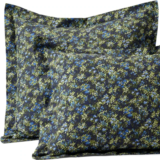 Lands' End 300 Thread Count Cotton Smooth Percale Pillow Sham - Standard - Deep Sea Navy Abstract Floral