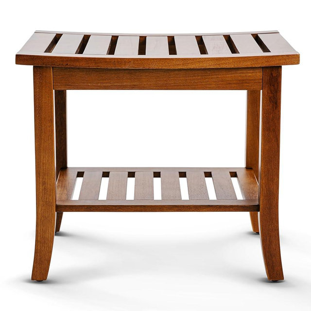 Teak shower bench with Storage Shelf, Shower Stool for Inside Shower, Waterproof Shower Bench Seat, Shower Chair for Inside Shower, Wood Bench, Bathroom Bench (Natural Color)