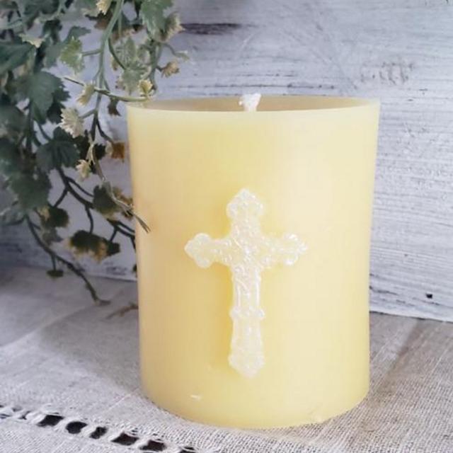 100% Beeswax Cross Pillar Candle