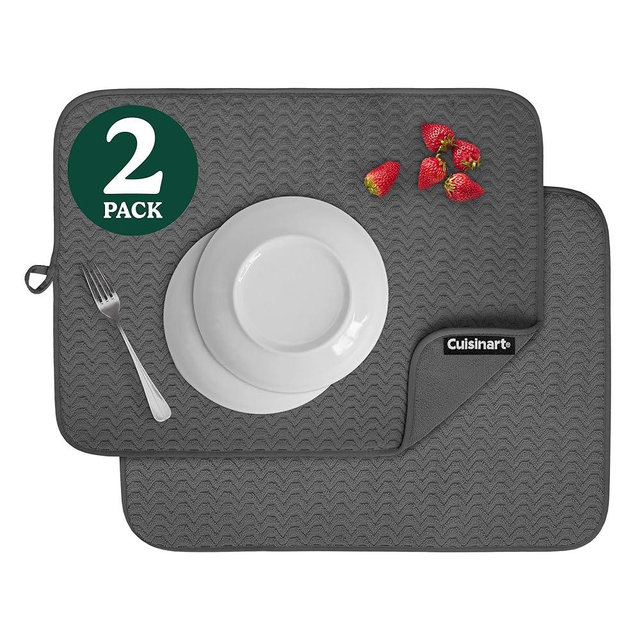 Cuisinart Dish Drying Mats for Kitchen Counter - (2) 18" x 24" Ultra Absorbent Dish Drying Mat XL - Foldable, Machine Washable, Fast Drying Dish Mat (Geostripe)