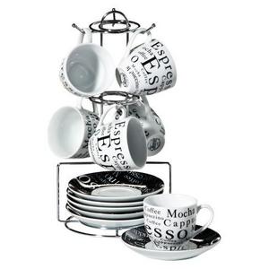 13pc Stoneware Espresso Set Black/White