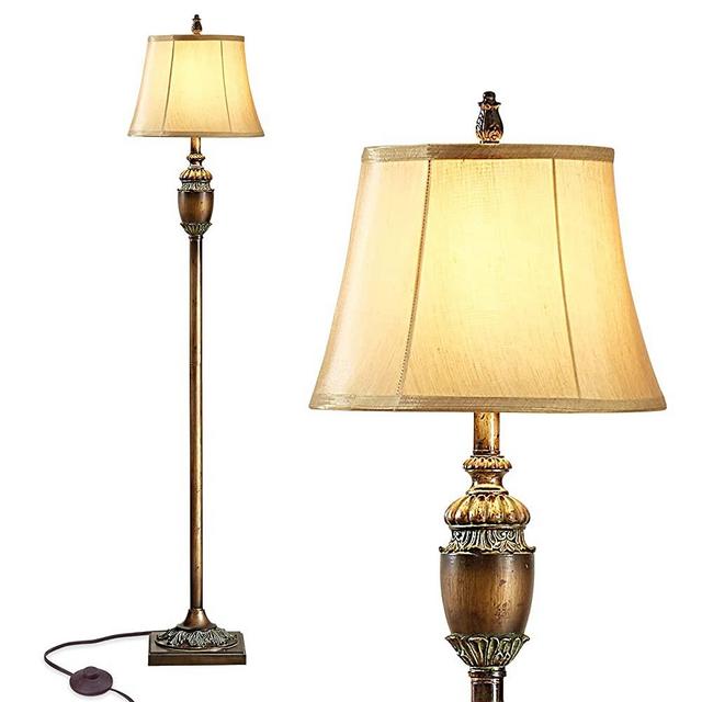 Traditional Floor Lamp Classical Standing Lamp with Fabric Lampshade Rustic Vintage Tall Pole Floor Lamps for Living Room, Bedroom, Office Reading