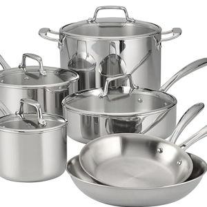 Tramontina Tri-Ply Clad Stainless Steel 10-Piece Cookware Set with Glass Lids, Pots and Pans Kitchen Set, Induction-Ready, Dishwasher-Safe, NSF-Certified