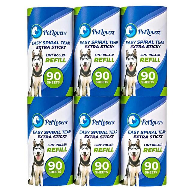 PetLovers Lint Roller Refills - 540 Sheets, Extra Sticky Sheets for Pet Hair, Lint Remover, and Dog & Cat Hair Removal, 6 Pack of Refills