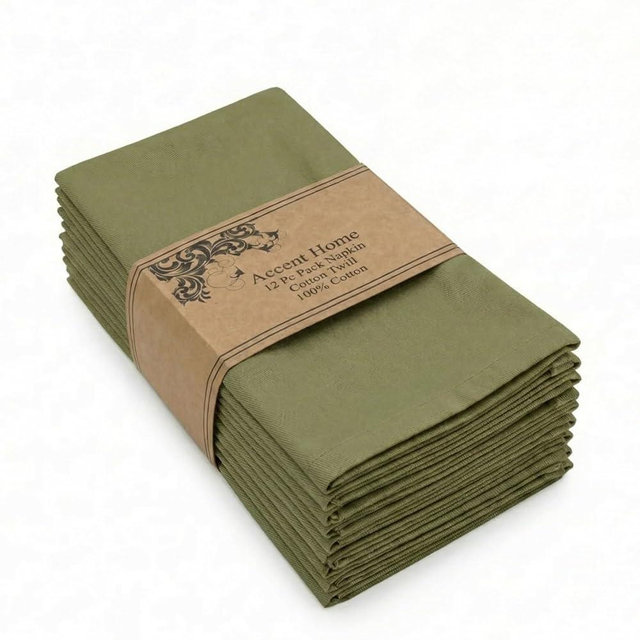 ACCENTHOME Accent Home 100% Cotton Napkins, Delicate Cloth Napkins for Dinners, Parties and Weddings，18 x 18 Inch Set of 12 - Olive Green