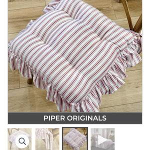 Timeless Ticking Red Ruffled Chair Pad