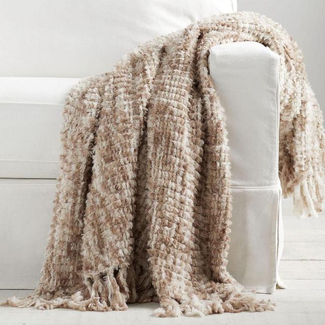 Woven Faux Fur Throw, 50 x 60", Neutral Multi