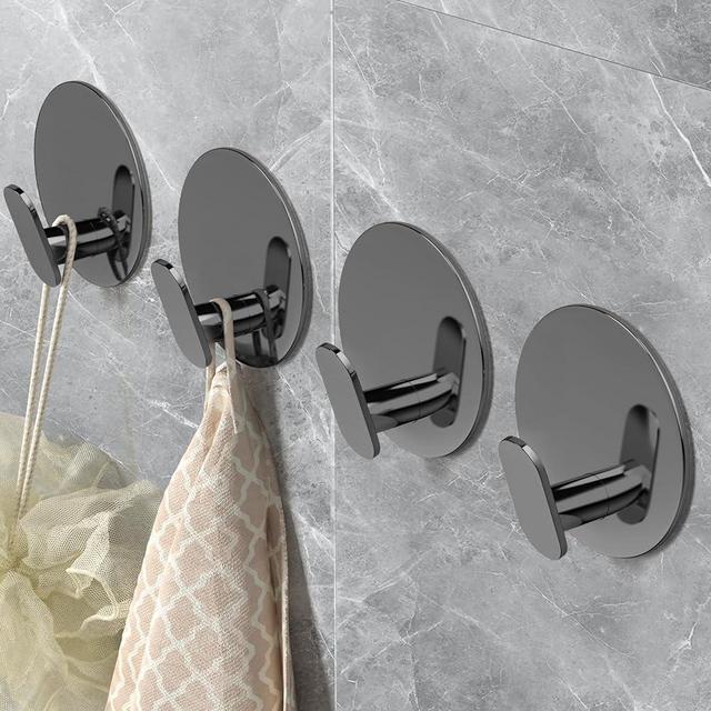 EAGMAK Towel Hooks for Bathroom, 4 Pack Adhesive Hooks, SUS304 Stainless Steel Shower Hooks, Round Wall Hook Holder for Hanging Robe, Loofah, Coat, Clothes, Hat, Key in Washroom Kitchen Hotel