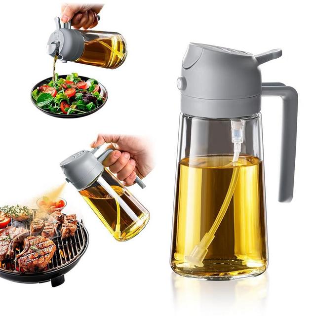 TrendPlain 16oz/470ml Olive Oil Sprayer for Cooking - 2 in 1 Olive Oil Dispenser for Kitchen Gadgets, Air Fryer, Salad, and BBQ - Ash
