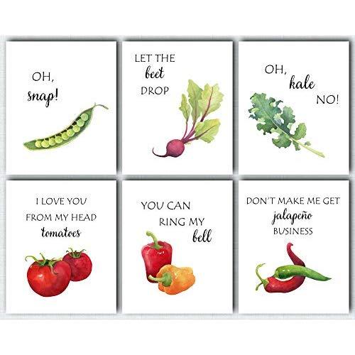 L & O Goods Funny Kitchen Wall Art | Farmhouse Rustic or Modern Home & Kitchen Decor | Vegetable Puns Theme Set Decorations | Artwork Pictures for Dining Room and Kitchen | Set of Six Posters 8 x 10
