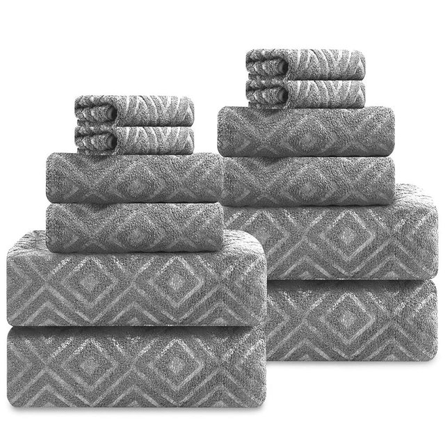 Jarson 12 Pieces Bath Towel Set Soft, Dark Grey - Quick Dry Family Towels for Bath, Highly Absorbent Towel Set for Hotel-4 Luxury Bath Towels, 4 Hand Towels & 4 Washcloths for Bathroom