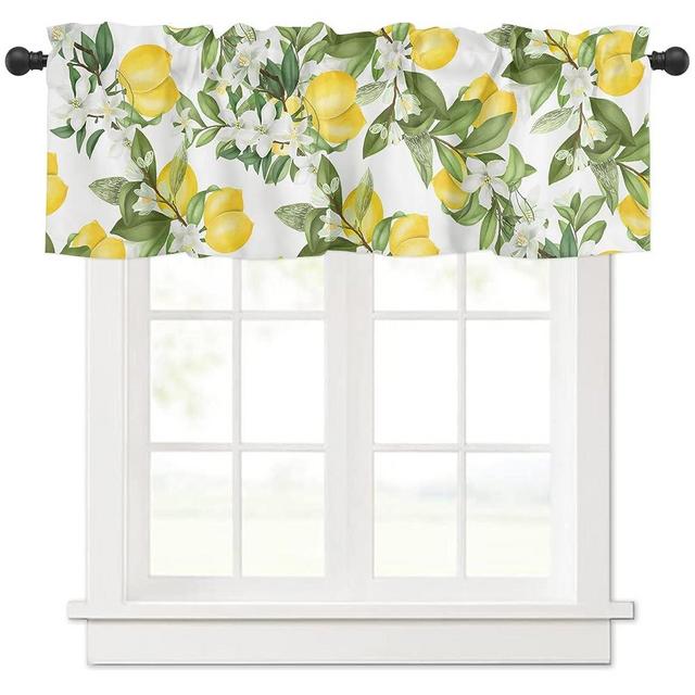 Summer Lemon Curtains Valance for Windows Watercolor Plant Fruit Art,Roman Shades Curtains & Drapes Rustic Fresh Flower Leaf Aesthetic Rod Pocket Valances Kitchen Window Curtains Over Sink 54x18in