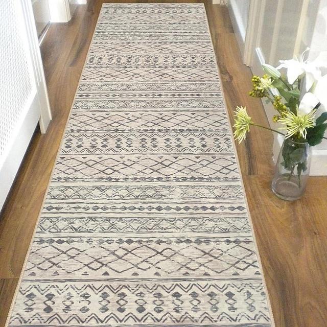 KUTA Moroccan Washable Runner Rug 2.6x10 Non-Slip Vintage Beige Boho Hallway Runner Kitchen Runner Rug Ultra Soft Distressed Geometric Floor Carpet Runner for Bedroom Bathroom Laundry Living Room