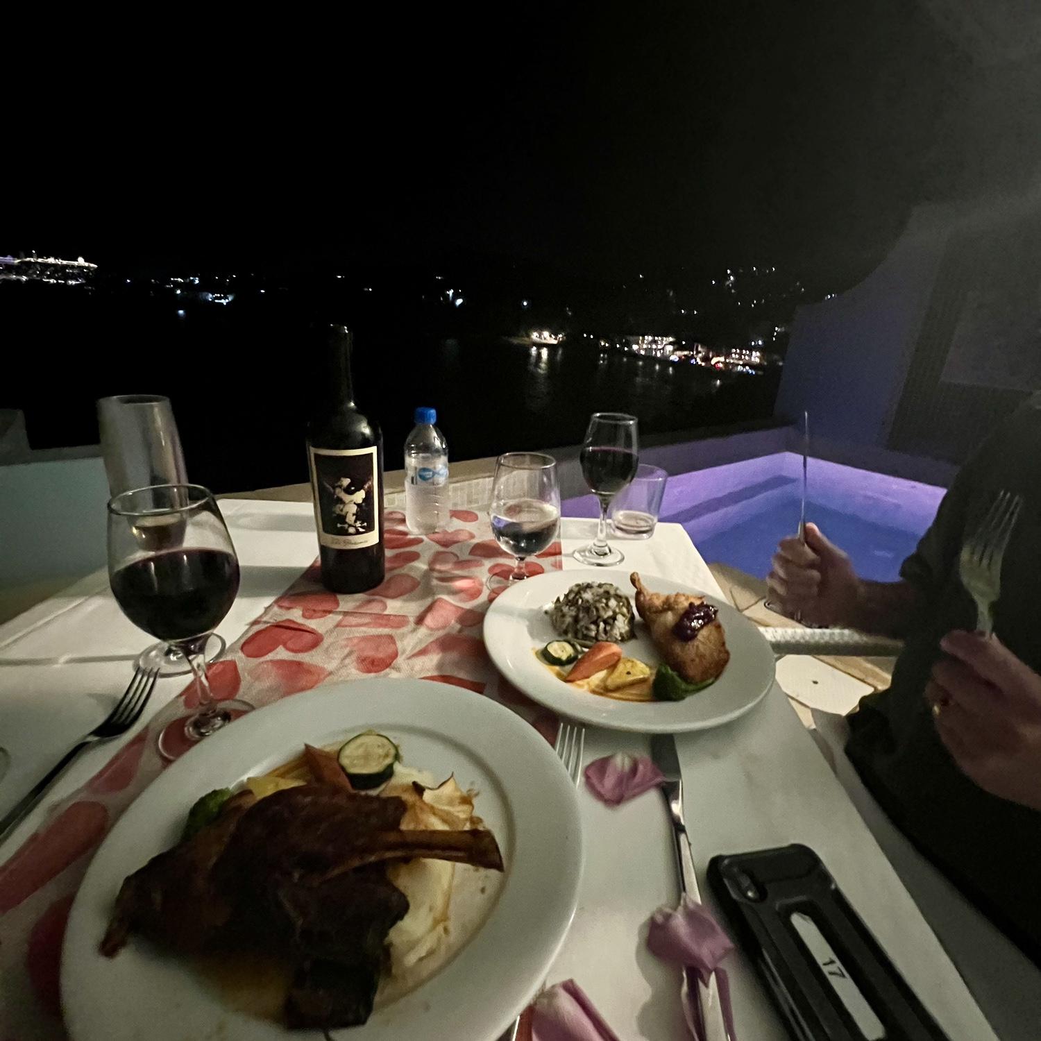 Our butler set up a yummy private dinner on our villa patio for us one night