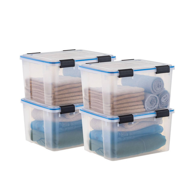 IRIS 4pk 44qt Plastic Storage Bins with Sealed Lids Clear Gasket Box Airtight Containers