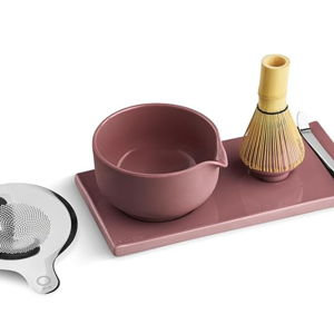 Fellow Matcha Set, Complete Matcha Tea Kit with Ceramic Bowl, Bamboo Whisk & Stand, Stainless Steel Spoon, Sifter, & Tea Tray, Desert Rose Set