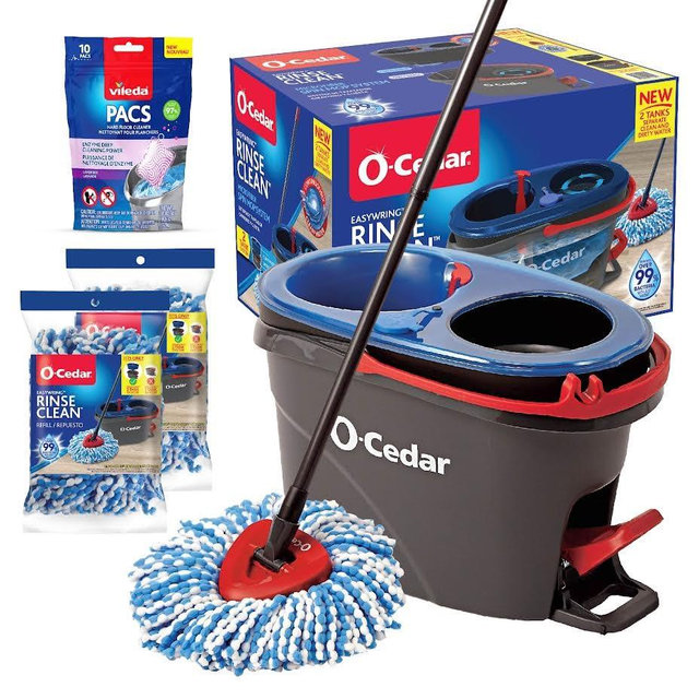 O-Cedar EasyWring RinseClean Microfiber Spin Mop & Bucket Floor Cleaning System with 2 Extra Refills with Lavender Pac (Variety Pack)