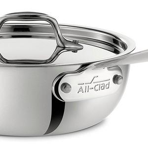 All-Clad 4212 Stainless Steel Tri-Ply Bonded Dishwasher Safe Saucier Pan with lid/Cookware, 2-Quart, Silver