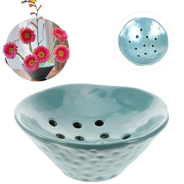 Elifinds Flower Frogs Ceramic Vase Bowl Japanese Floral Arrangement Holder Ikebana Pin Shaper Plant Supplies Flower Pot Lotus Pod Shaped Container (Green)