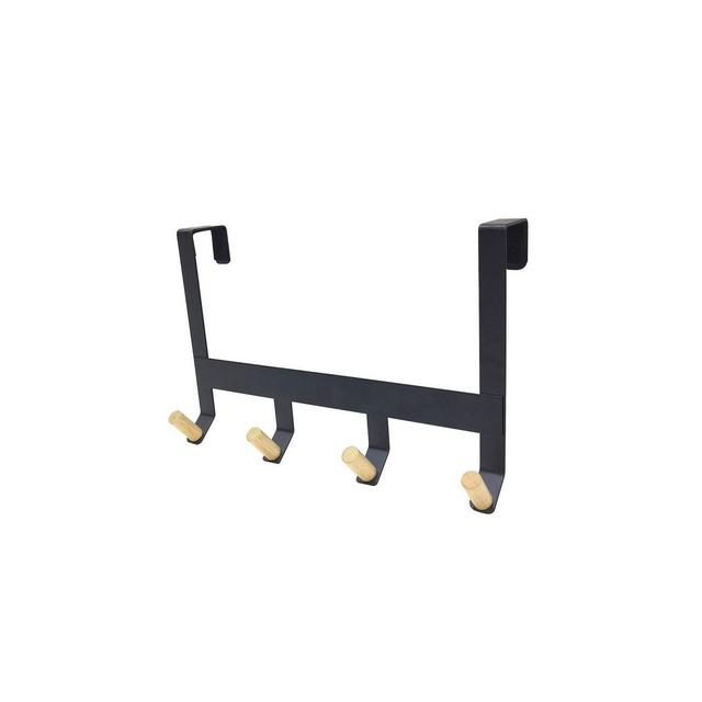 Mixed Material Over The Door 4 Hooks Rail Light Wood on Matte Black - Brightroom™
