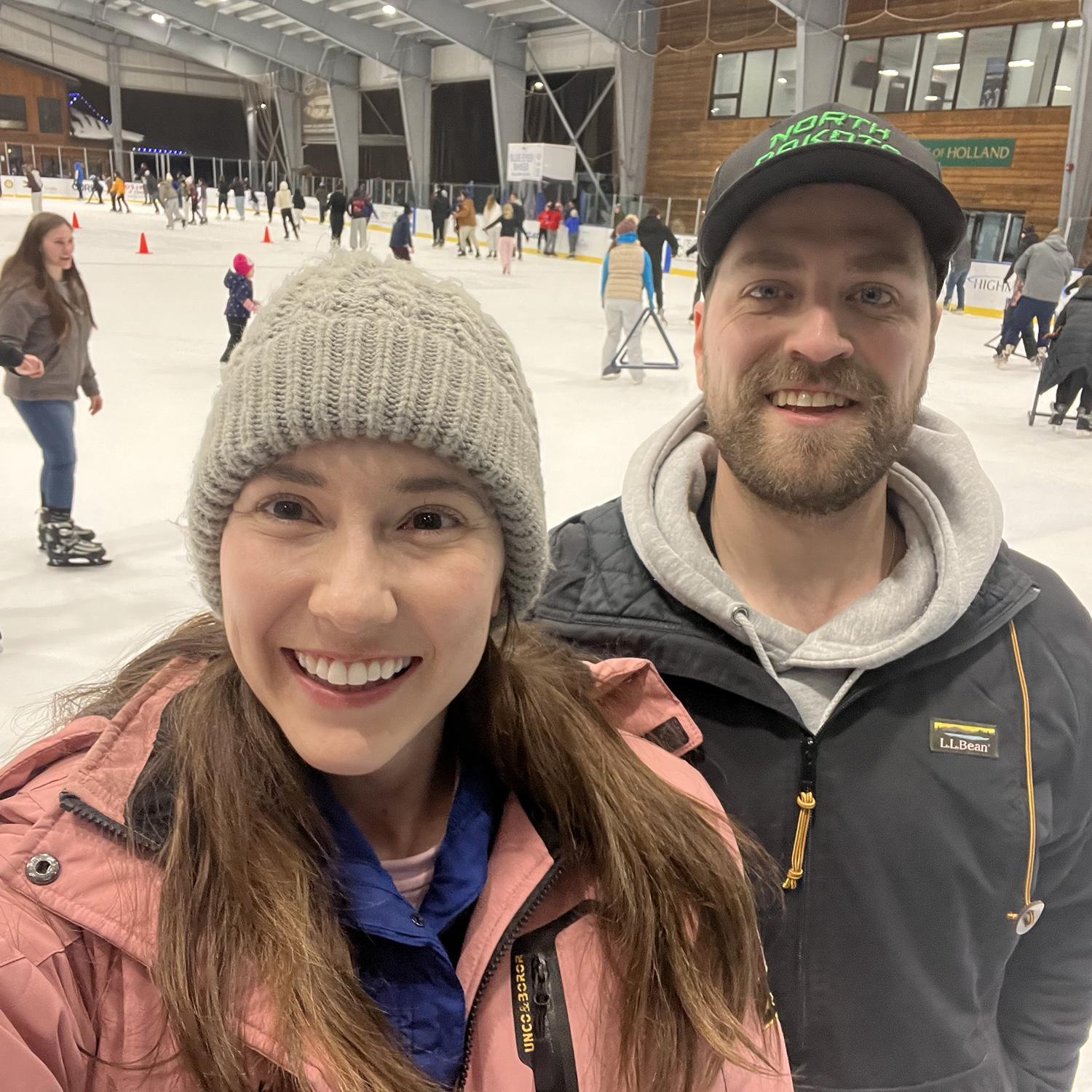 Zach teaching Karen to ice skate!