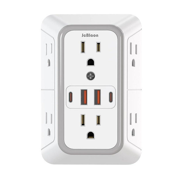 JcBlaon Outlet Extender Surge Protector - 6 Outlet Splitter with 4 USB Ports (2 USB C), Multiple Plug Expander Wall Charger, 3 Sided Multi Plug Wall Adapter Power Strip for Home Office Kitchen Travel