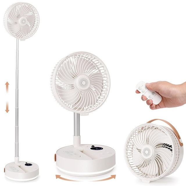 Kuspoex 10800mAh Oscillating Portable Fan, Foldable Rechargeable Standing Fan with Remote, 4 Speeds, 2-8H Timer, Aroma Diffuser, 3-Level Night Light, Quiet Cooling for Camping Travel Office Bedroom