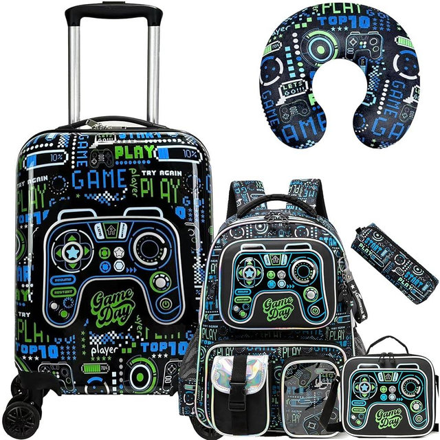 Inprof Kid’s Luggage Set 5 Piece Suitcase Set 16’’ Hardside Luggage with Spinner Wheels Girls Boys Carry on Luggage Travel Rolling Luggage Airline Approved