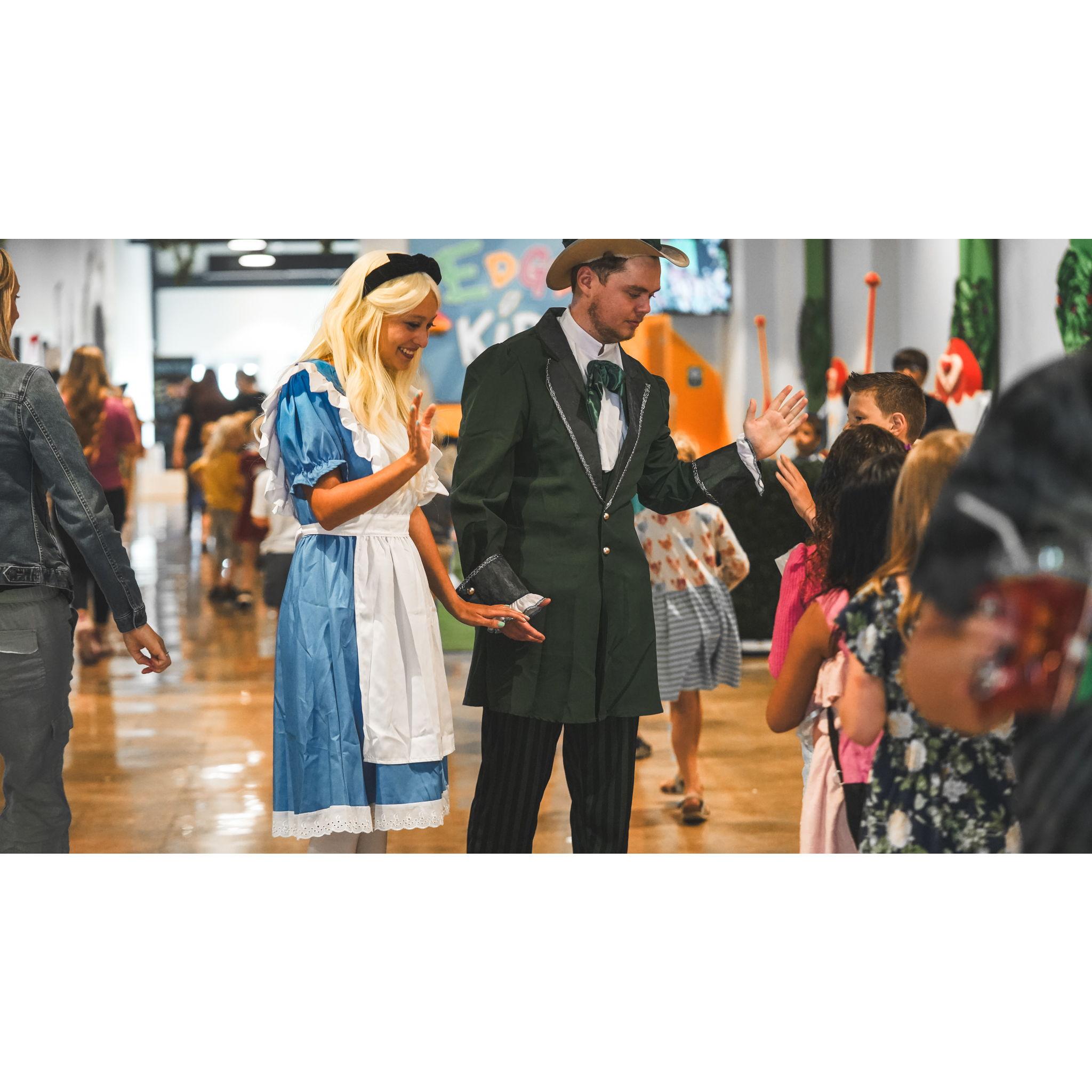 Bailey and Jeston as Alice and the Mad Hatter for the church's At The Movies sermon series. (July 2023)