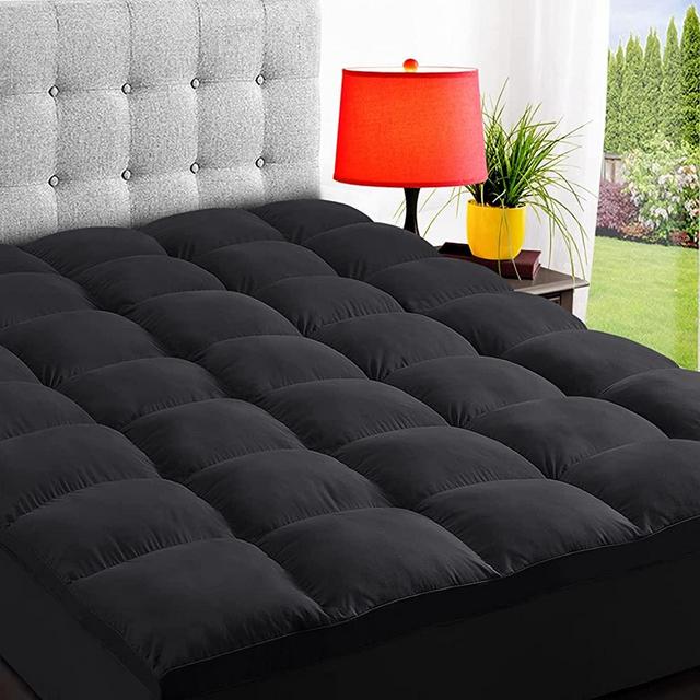 ELEMUSE King Black Cooling Mattress Topper for Back Pain, Extra Thick Mattress pad Cover, Plush Soft Pillowtop with Elastic Deep Pocket, Overfilled Down Alternative Filling