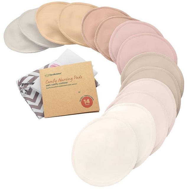 Organic Bamboo Nursing Pads - 14 Washable Breastfeeding Pads, Wash Bag, Reusable Breast Pads for Breastfeeding, Nipple Pads for Breastfeeding, Breastfeeding Essentials (Neutrals, M 3.9")