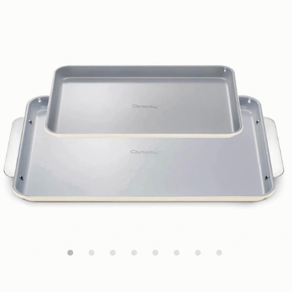Caraway Cream Ceramic Non-Stick 2-Piece Baking Sheet Duo with Gunmetal Hardware + Reviews | Crate & Barrel