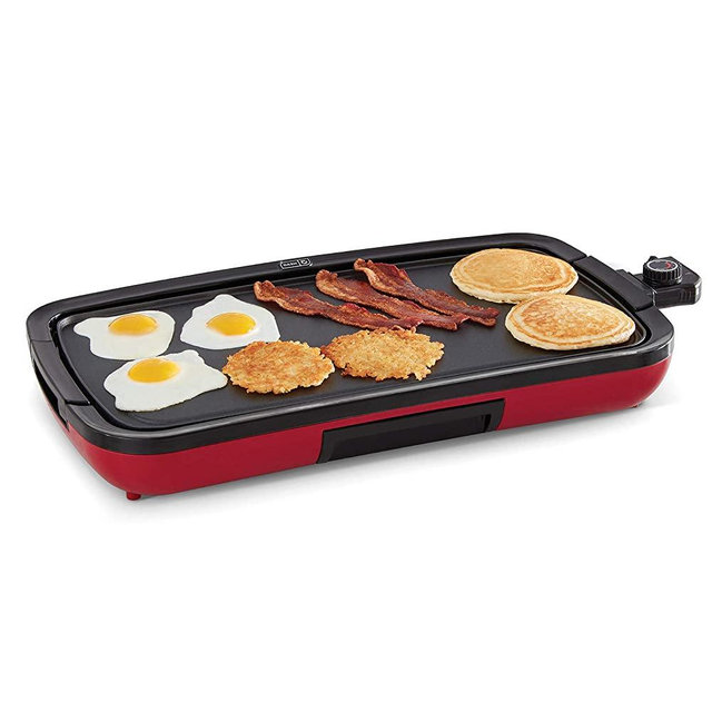 Dash Everyday Nonstick Deluxe Electric Griddle with Removable Cooking Plate for Pancakes, Burgers, Quesadillas, Eggs and Other Snacks, Includes Drip Tray + Recipe Book, 20” x 10.5”, 1500-Watt, Red