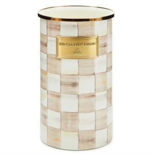 Mocha Check Enamelware Utensil Holder